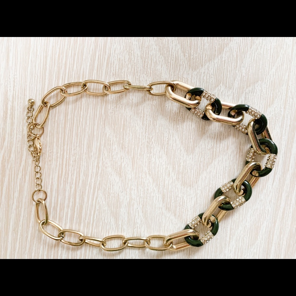 Fashion necklace- gold and hunter green